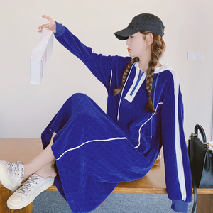 【现货】秋装克莱茵蓝棋盘格卫衣连衣裙255-2225-P135控198,女装连衣裙,浙宝288（原255）