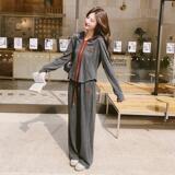 灰色休闲运动套装女秋2025新款韩版连帽开衫卫衣阔腿拖地裤两件套，女装运动套装，浙宝288（原255）