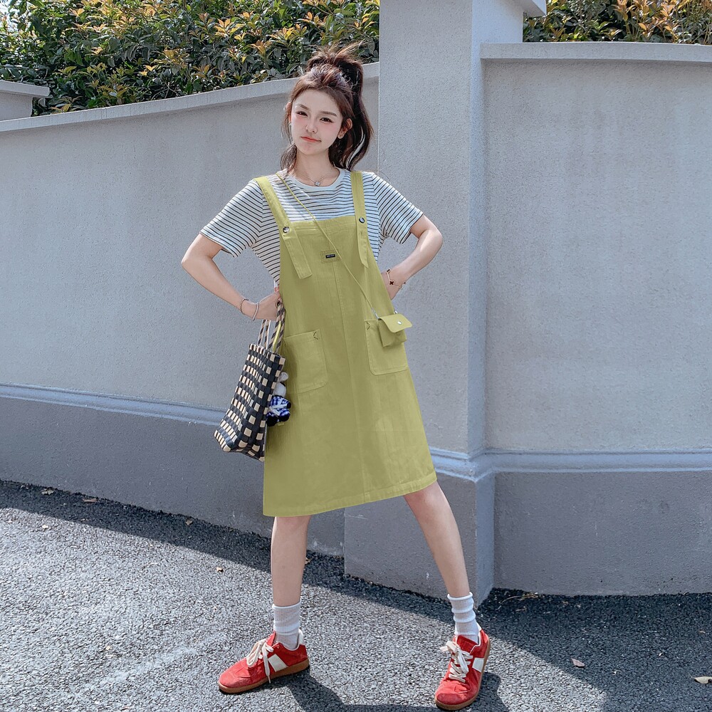 夏日学院风小清新背带连衣裙女2025夏季新款小个子休闲宽松两件套,女装连衣裙,浙宝288（原255）