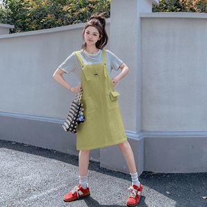 夏日学院风小清新背带连衣裙女2025夏季新款小个子休闲宽松两件套图片