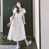 白色泡泡袖连衣裙女2025春秋新款法式温柔风甜美收腰显瘦初恋长裙，女装连衣裙，浙宝288（原255）