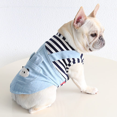新款宠物衣服 法斗牛仔假两件背带 胖狗狗大码衣服英斗巴哥柯基