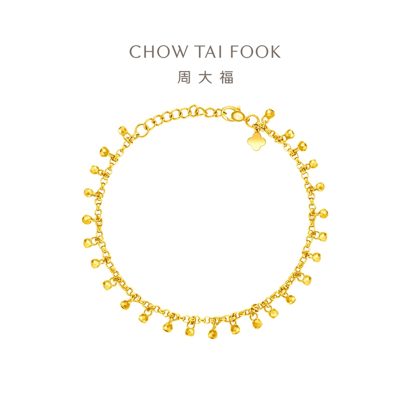 周大福蕾丝金珠足金黄金手链