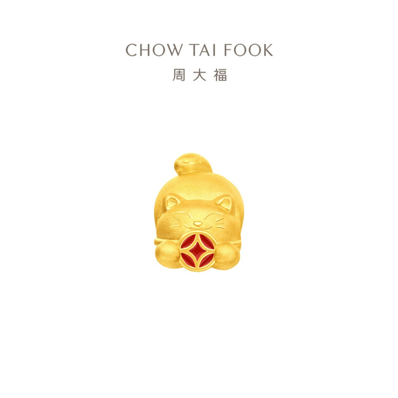 周大福招财猫吊坠配绳