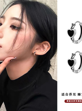 黑色爱心耳环轻奢小众
