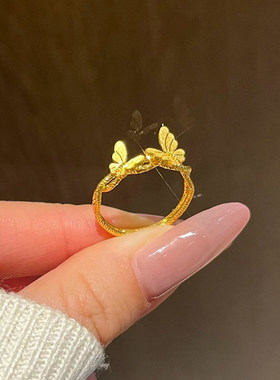 爆闪金色蝴蝶戒指女款小众设计