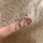 个性 银色圆环星星吊坠耳环女气质小众设计高级感耳钉百搭链条耳饰