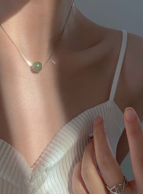 电镀S925纯银仿和田玉项链女锁骨链小众设计感百搭潮2023年新款