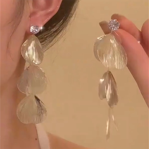 925银针银色长款流苏叶子耳环