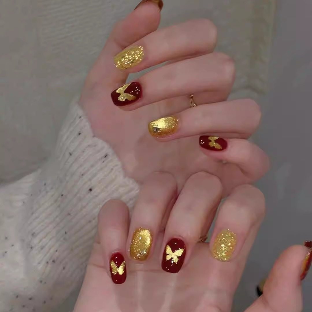 新年款招财金色蝴蝶短款穿戴甲片2025新款秋冬高级显白猫眼美甲,彩妆/香水/美妆工具,穿戴甲/甲片,淘宝优惠券,粉丝福利购,淘宝优惠卷