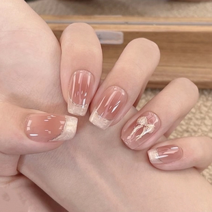 秋冬新款溜边法式裸色美甲穿戴甲短款气质千金高级感显白假指甲片