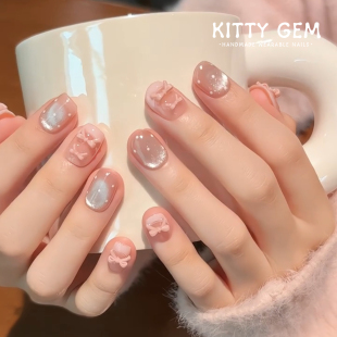 美甲穿戴甲氣質(zhì)甜美法式 芭蕾少女 夏日新款 蝴蝶結(jié)顯白網(wǎng)紅美甲