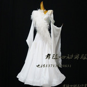 舞随心动摩登舞连衣裙新款 国标舞衣舞裙高级华尔兹白色大摆比赛服