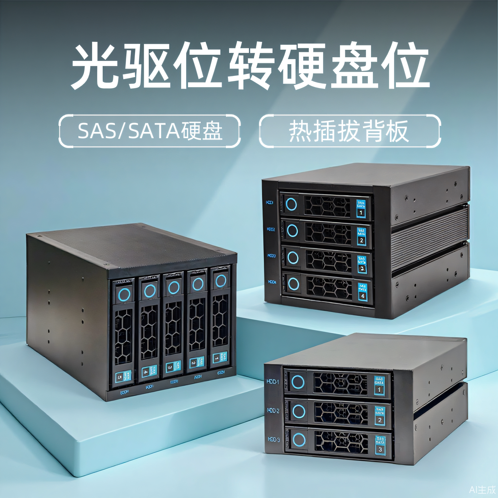 恒煜热插拔硬盘模组 机箱3光驱位转换热插拔硬盘笼带背板存储扩展
