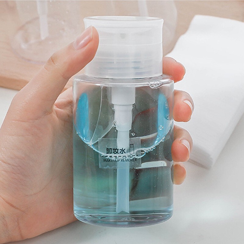 现货200ml化妆品PET美甲按压瓶透明塑料卸妆水瓶爽肤水压取分装瓶