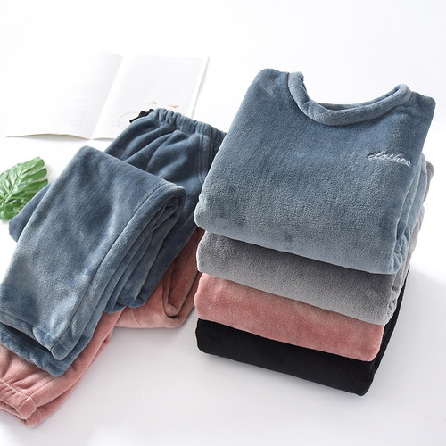 特厚法兰绒家居服冬季圆领两件套