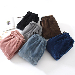 高腰直筒加绒中老年珊瑚绒家居裤 特厚法兰绒睡裤 男女冬宽松大码