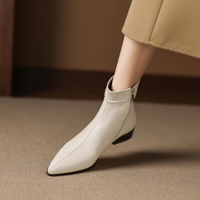 粗跟软羊皮不累脚配大衣小短靴