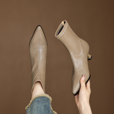 5厘米后拉链尖头细跟弹力瘦瘦靴