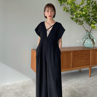 CLANE松本惠奈V领无袖连体阔腿裤10112-5232阔腿连体长裤