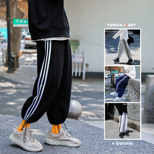 @港风外景 K200 秋冬三条杠休闲裤纯色抽绳束脚运动裤男-P45-控68图片