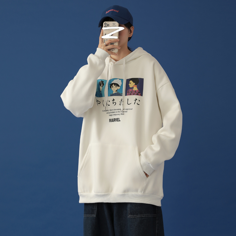 @Neutral blue wall Plush printed Hooded Sweater men's autumn winter coat Hoodie Jacket