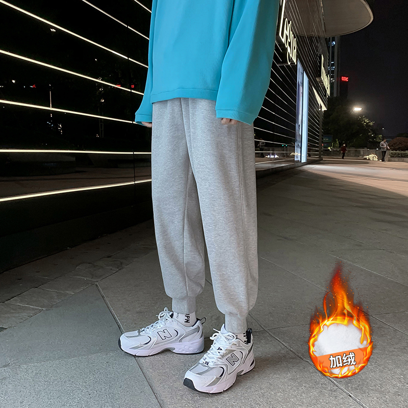 @Hong Kong Style nightscape Plush winter solid color corset casual pants Plush / regular