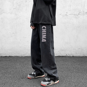 @ 港风 宽松休闲裤ins潮直筒印花牛仔拖地裤-NZ4001-P45控58图片
