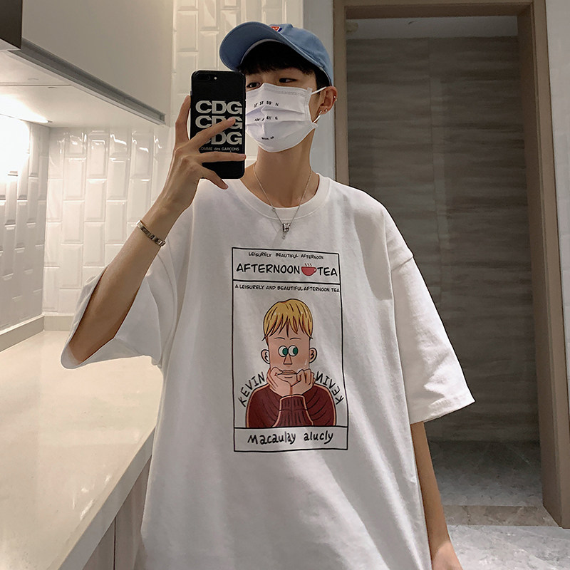 @港风印花T恤圆领纯棉短袖五分半袖夏季打底衫体恤T6005-P25控38,男装T恤,星座216(原A116)