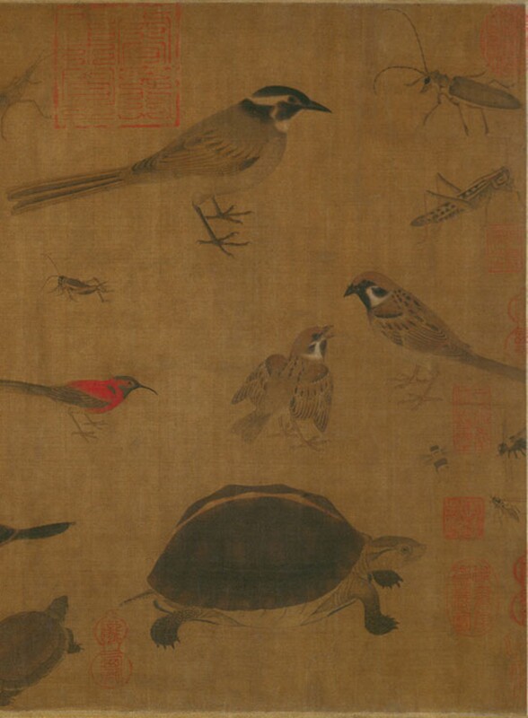 五代黄笙写生珍禽图高清微喷原大复制品装裱临摹画稿国画