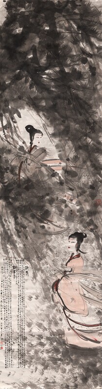 近代傅抱石二湘图原大挂画客厅仿古字画高清复制品微喷装裱范本