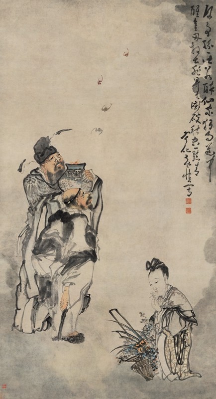 清黄慎来蝠图原大挂轴画稿装饰高清原作版画微喷装裱范本立轴卷轴