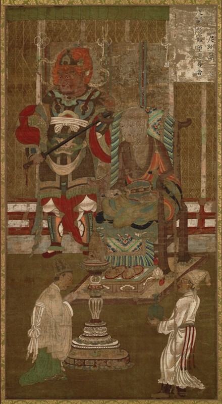 五代高僧贯休十六罗汉像-賓度羅跋囉惰闍尊者原大挂画画稿装饰