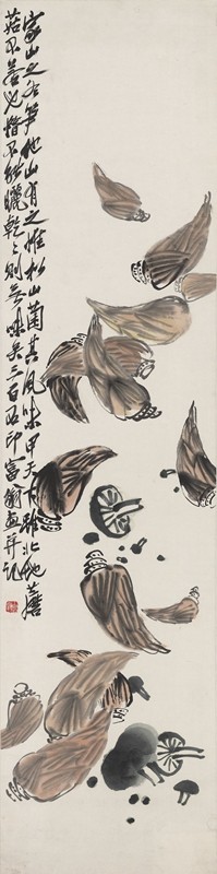 近代齐白石双冬图原大挂画仿古画仿古字画高清原作版画微喷装裱