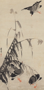 清边寿民卢雁图原大条幅仿古画装饰高清复制品微喷装裱临摹挂轴