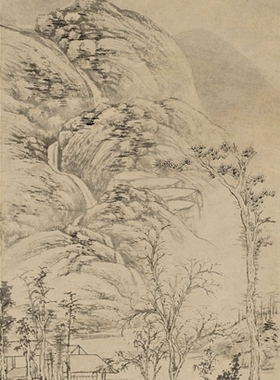 文征明古木苍烟图明国画挂轴