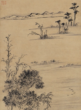 文徵明石湖泛月图明国画挂轴