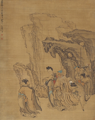 黄慎山水人物图清国画挂轴高清