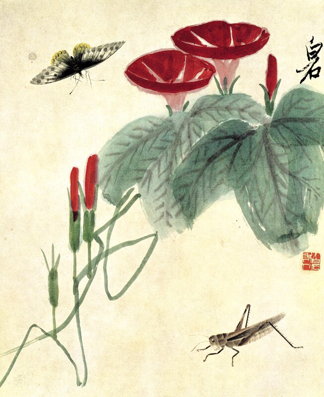 近代齐白石牵牛花高清微喷原大复制品装裱临摹画稿国画