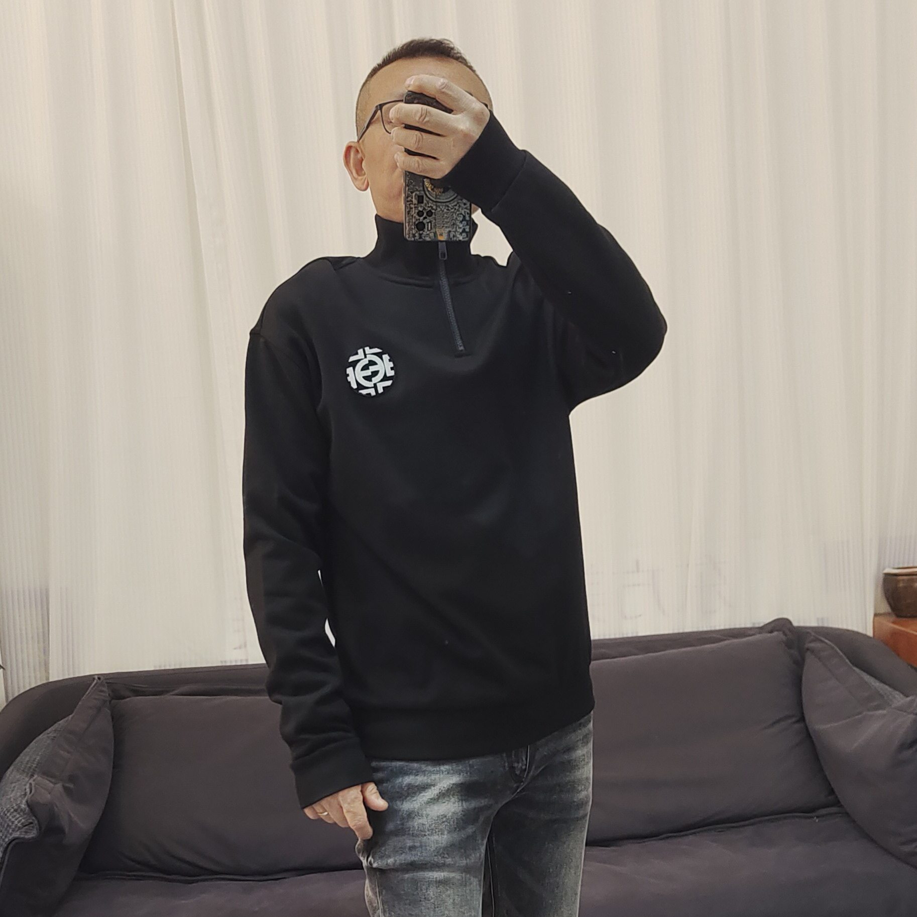 意大利专柜高端男半拉链立领卫衣秋季后背胶印休闲套头衫断码清仓