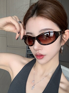 佳柚春夏骑行豹纹渐变茶太阳眼镜