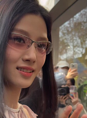 卢昱晓同款金属银半框飞行墨镜