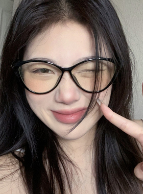 欧美辣妹TR90超轻猫形近视眼镜黑框女素颜复古摩登防蓝光平光镜架