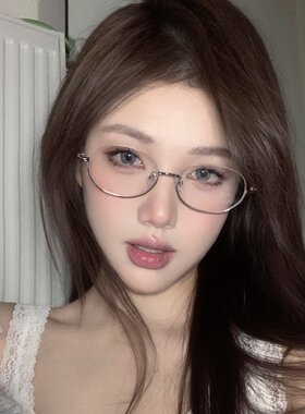 日系复古金属椭圆半无框素颜眼镜高级网感女妖风学生配近视高度数