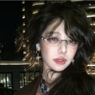 无框切边椭圆形眼镜女张元 辣妹清冷纯欲风高智感素颜配近视 英同款