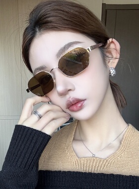 复古欧美金属多边形茶色高级网感墨镜女方圆脸显瘦2025新款太阳镜