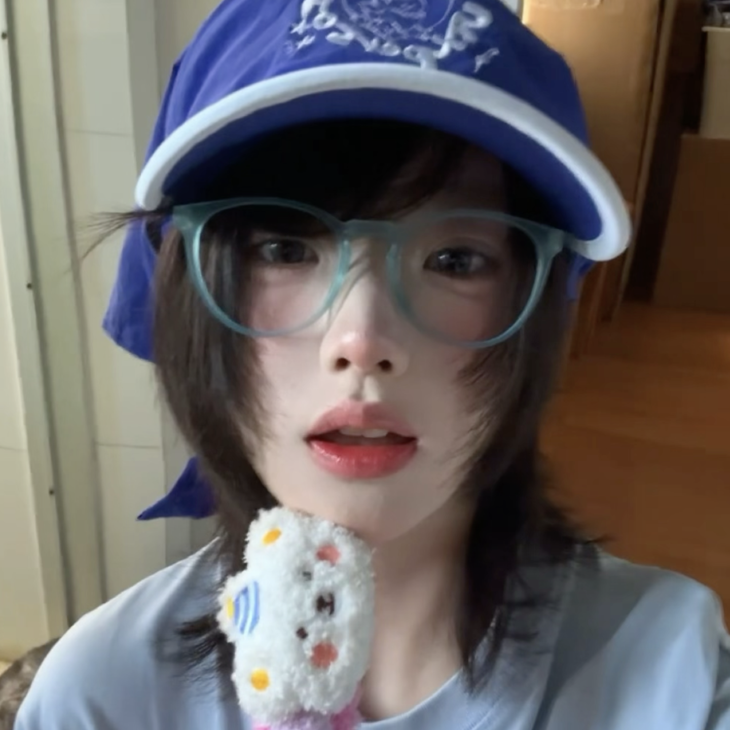 复古日宅系蓝色大框素颜眼镜女潮