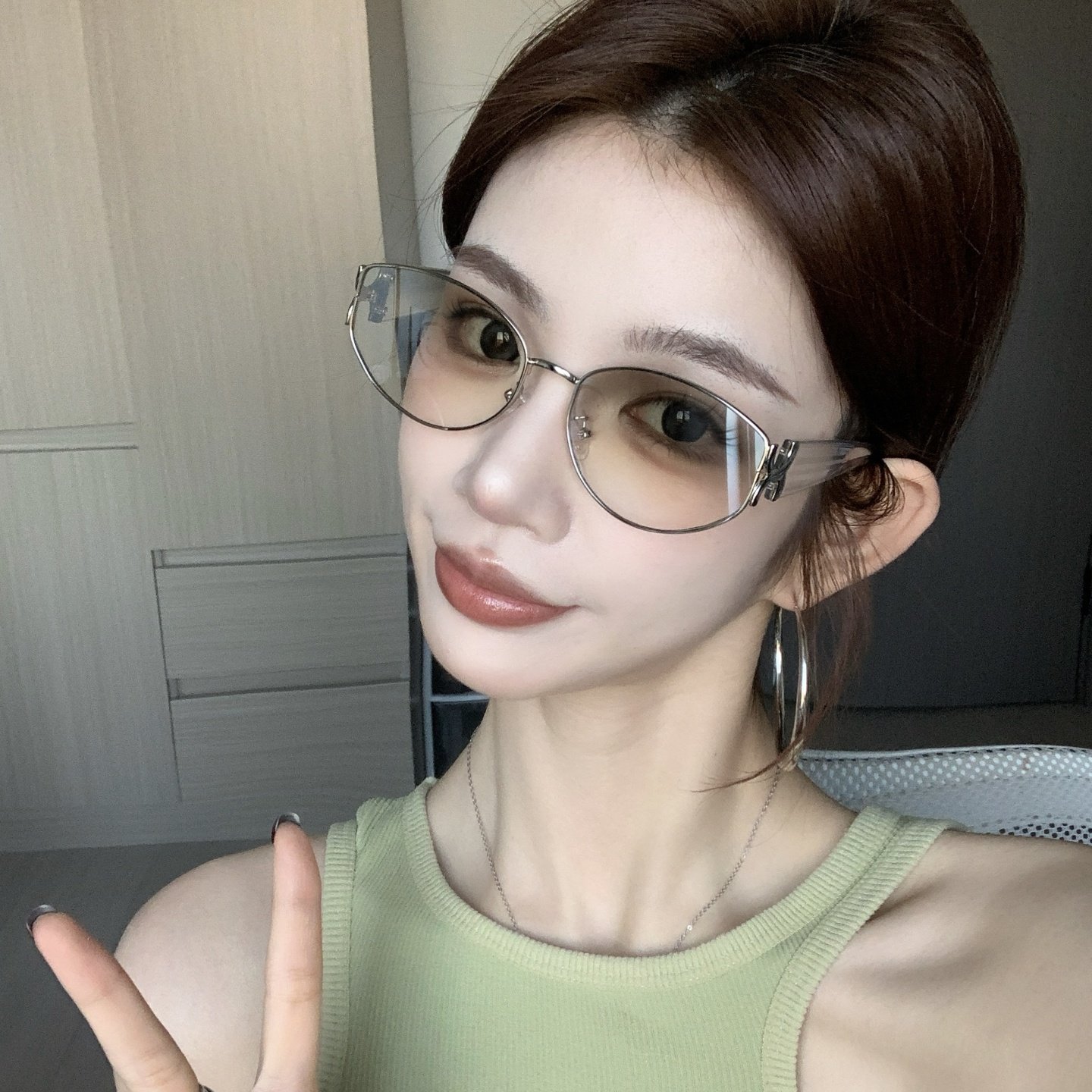 老钱风水银猫眼方形显瘦太阳镜女