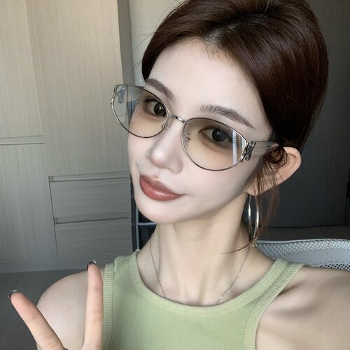 老钱风水银猫眼方形显瘦太阳镜女