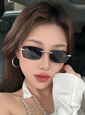 无框镶钻全黑墨镜女显瘦高智感
